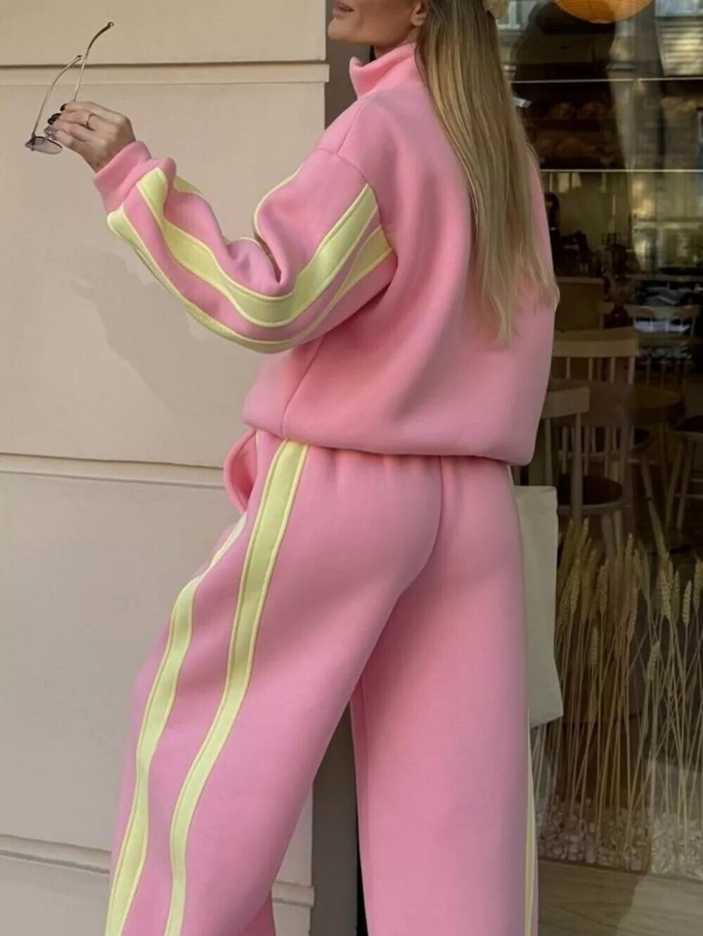 Contrast Striped Zip Up Top and Pants Set - Picture 4 of 6